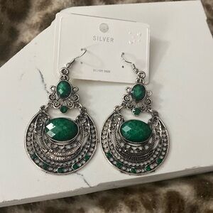Beautiful silver and green boho earrings.